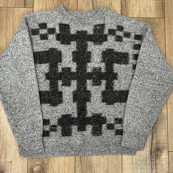 Other - Made in Italy Wool Mohair Silk Geometric Intarsia‎ Knit Sweater Grey Kids